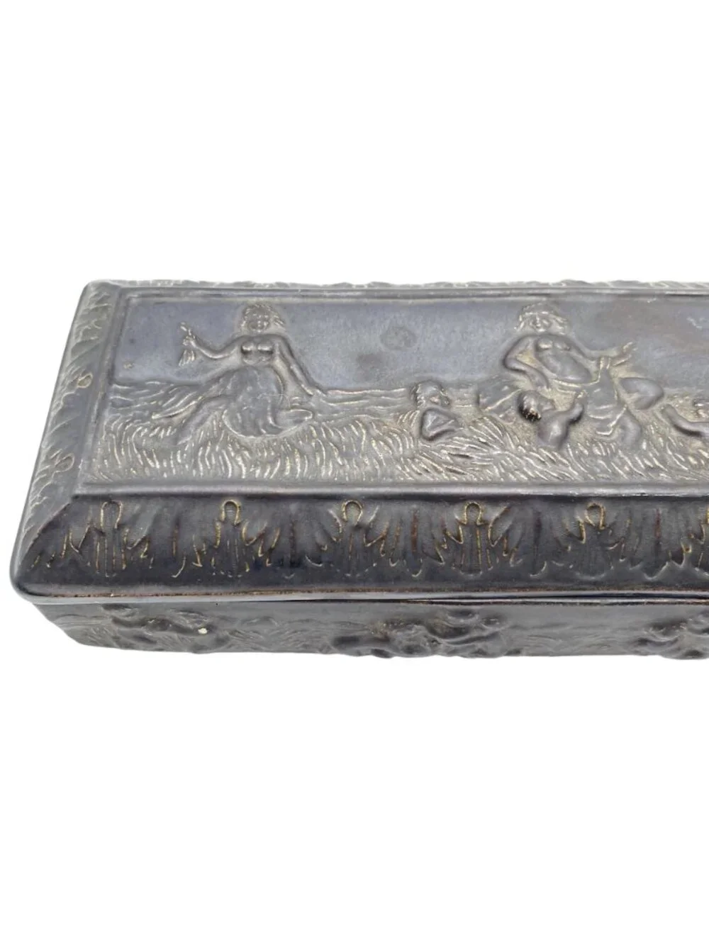 Vintage Classic Revival Relief Trinket Dresser Box Mythological Nymph Cherub